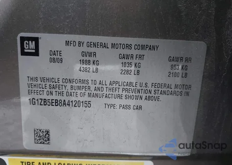 2010 Chevrolet Malibu Ls из США, поврежденный, VIN 1G1ZB5EB8A4120155